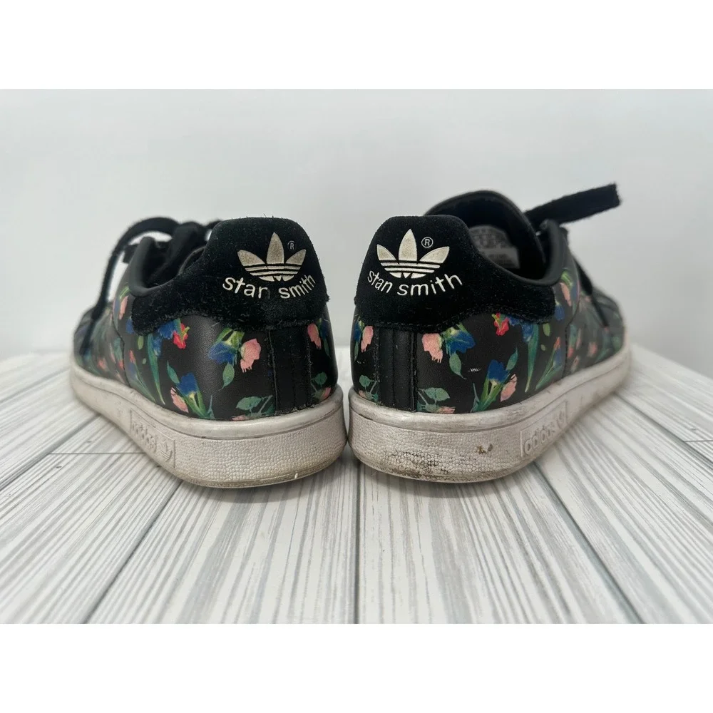 Adidas Original Stan Smith Shoes Women's 7.5 Black Floral‎ Print Sneakers EE4893